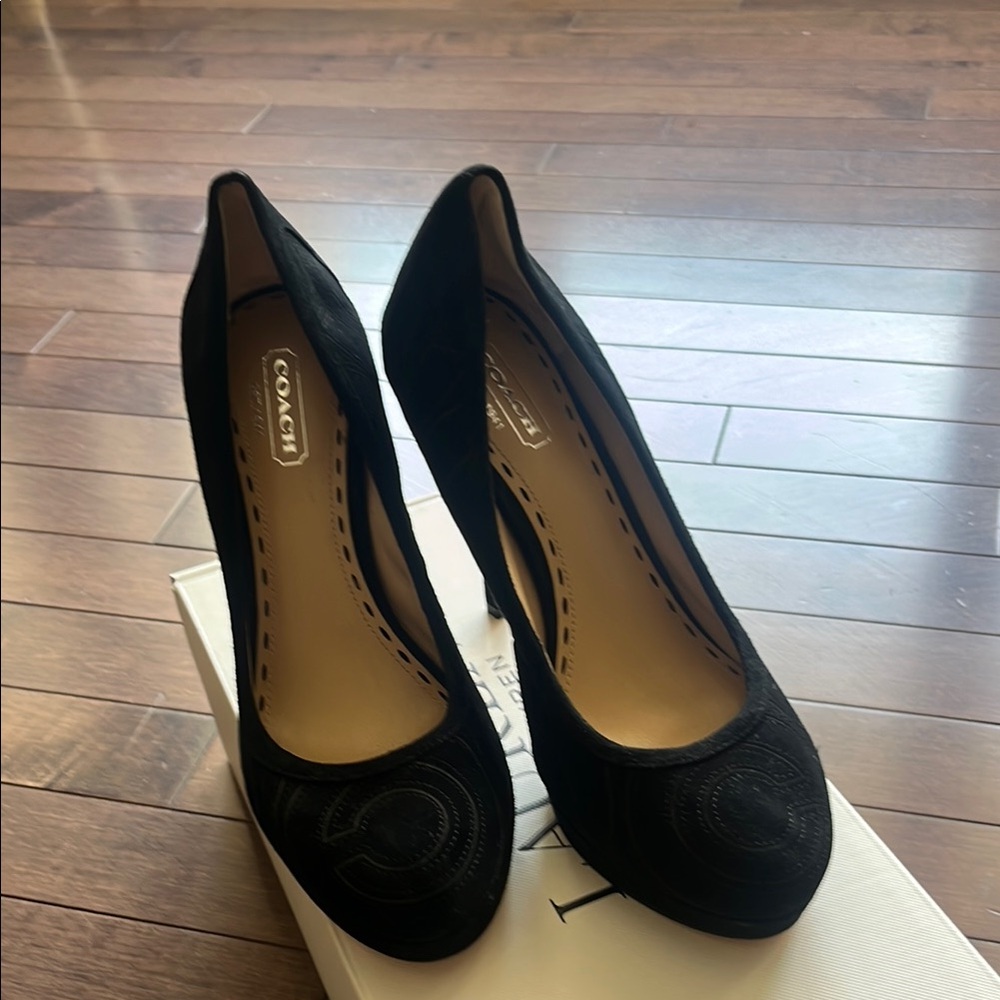 Coach Black Classic Suede Heels